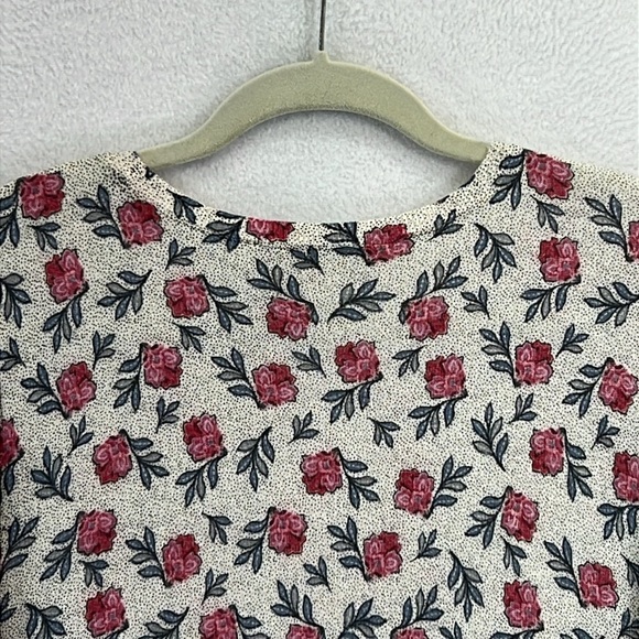 LOFT Women’s Sweater Sz L Crewneck Long Sleeve Cream/Gray/Pink Floral Lightwt - Picture 8 of 12